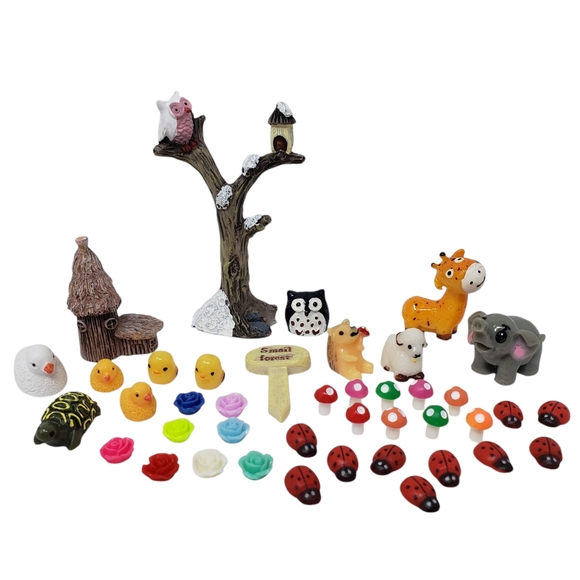 Fairy Garden Tree Cottage Ducks Turtle Elephant Giraffe Sign Lot - Picture 1 of 12